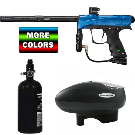 Dye Rize CZR electronic Paintball marker with tank and loader hopper on a white background, featuring 'More Colors' text.
