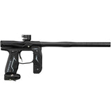 Right side Black Empire Axe 2.0 paintball marker with ASA level flipped forward on a white background.
