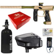 an Empire Axe 2.0 Tan Olive Paintball gun, tank, and accessories with Empire logo on a white background