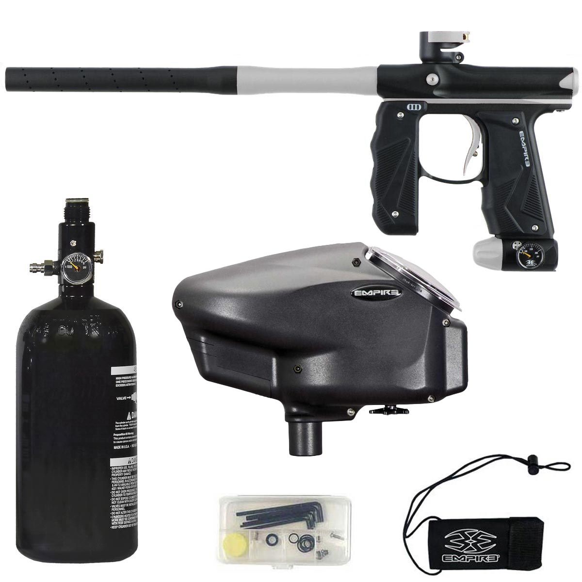 Empire Mini GS Paintball Marker Black Silver Dust Rookie Package