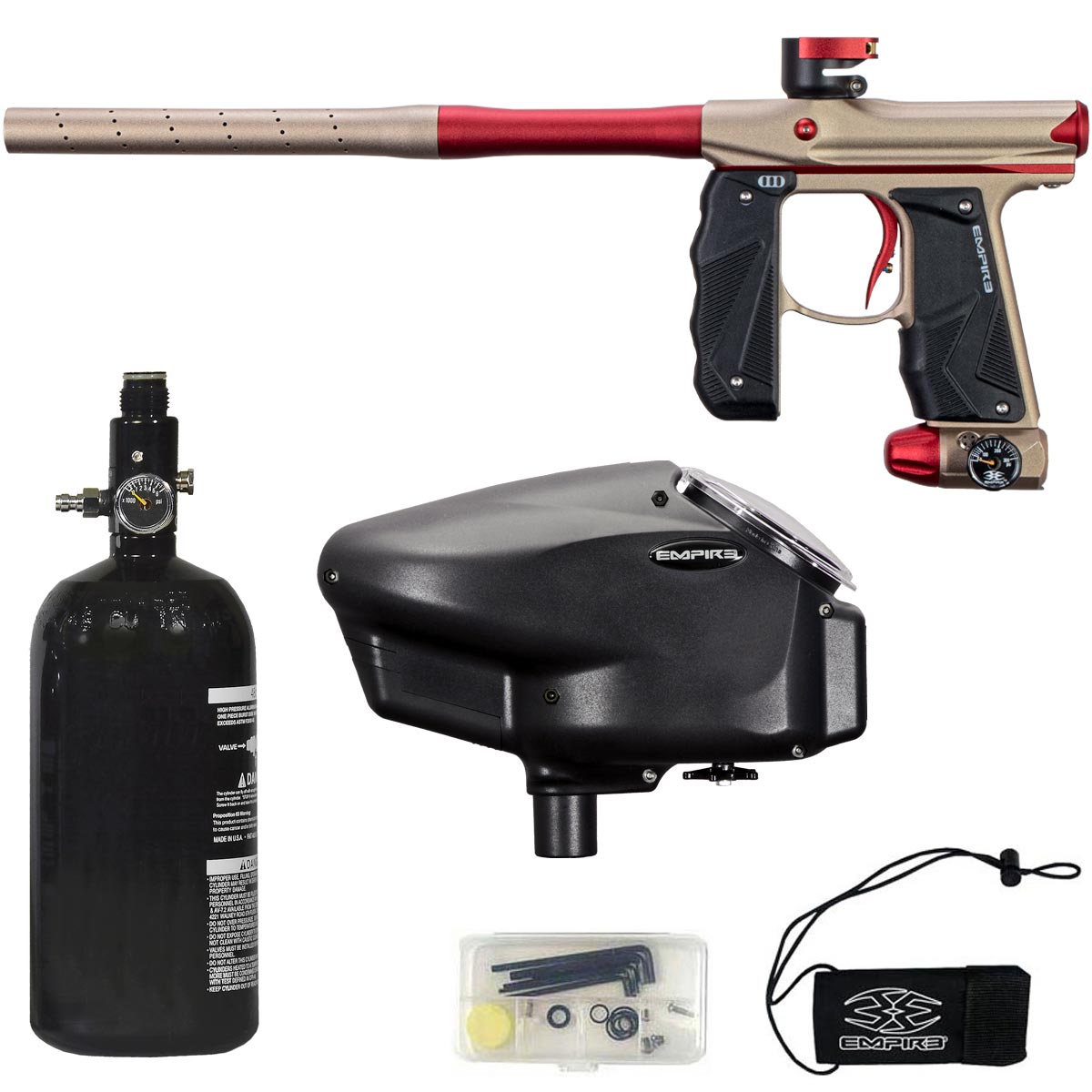 Empire Mini GS Paintball Marker Tan / Red Dust w 2 PC Barrel Rookie Package