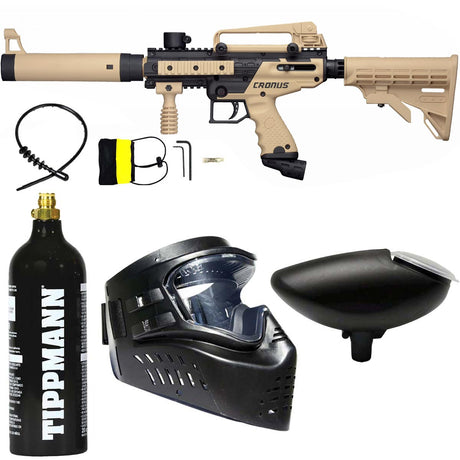 Tippmann Cronus Tactical Beginner Mechanical Paintball Marker Tan CO2  Package Kit with air tank, goggle and loader hopper