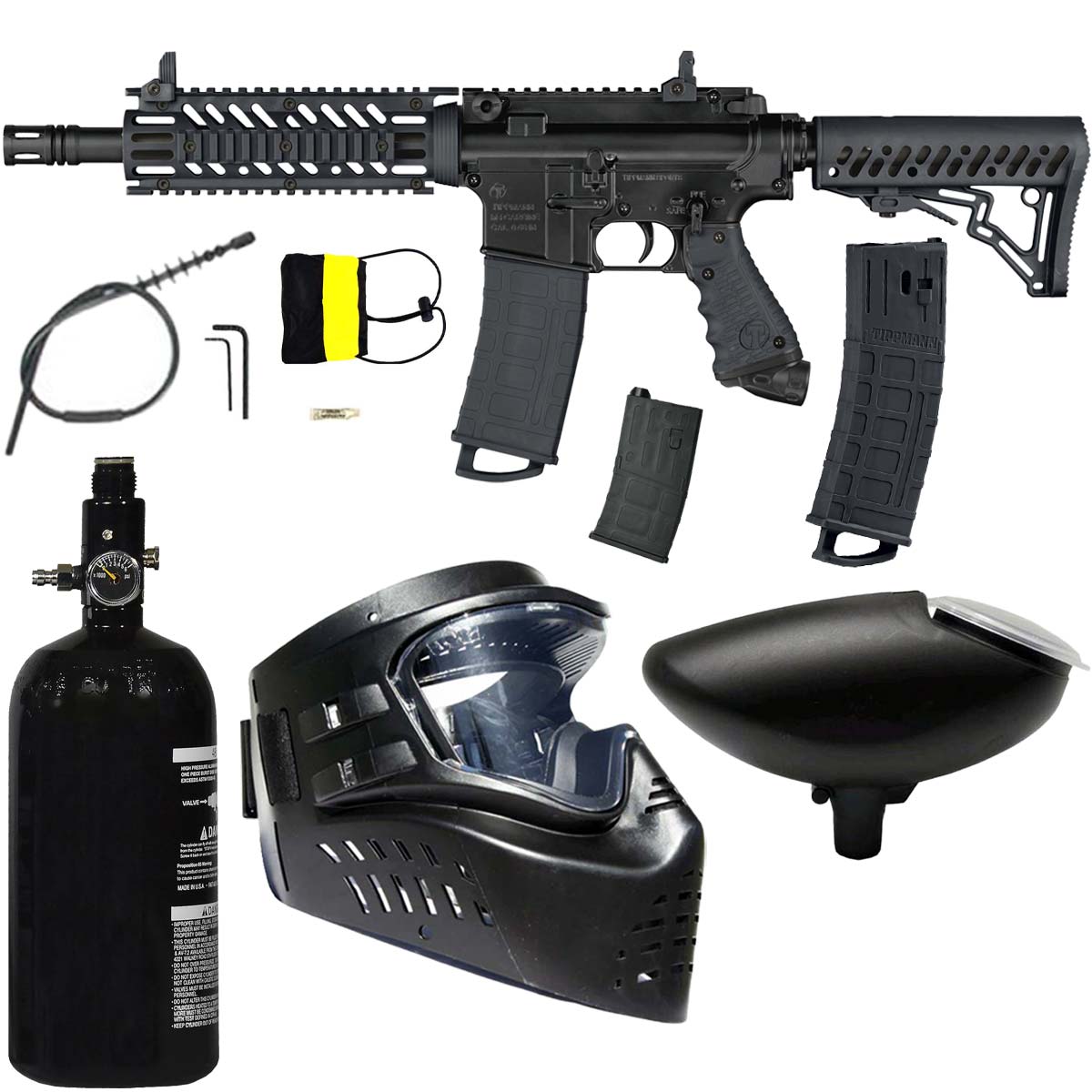 Tippmann TMC black with mags, air tank, goggle and hopper