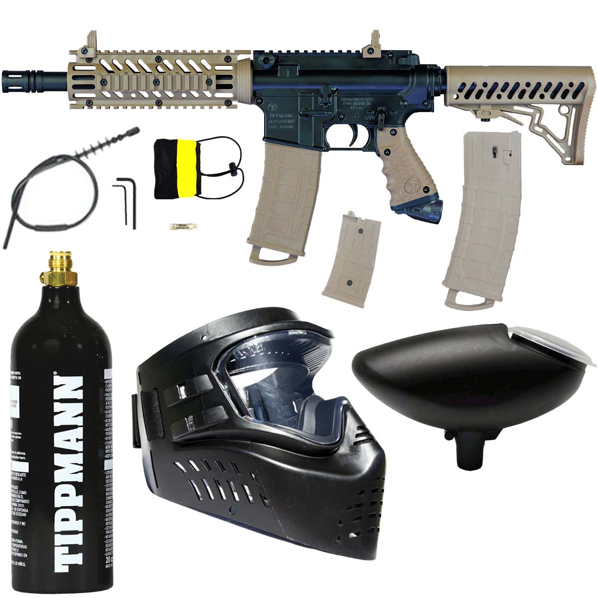 Tippmann TMC black tan with mags, co2 tank, goggle and hopper