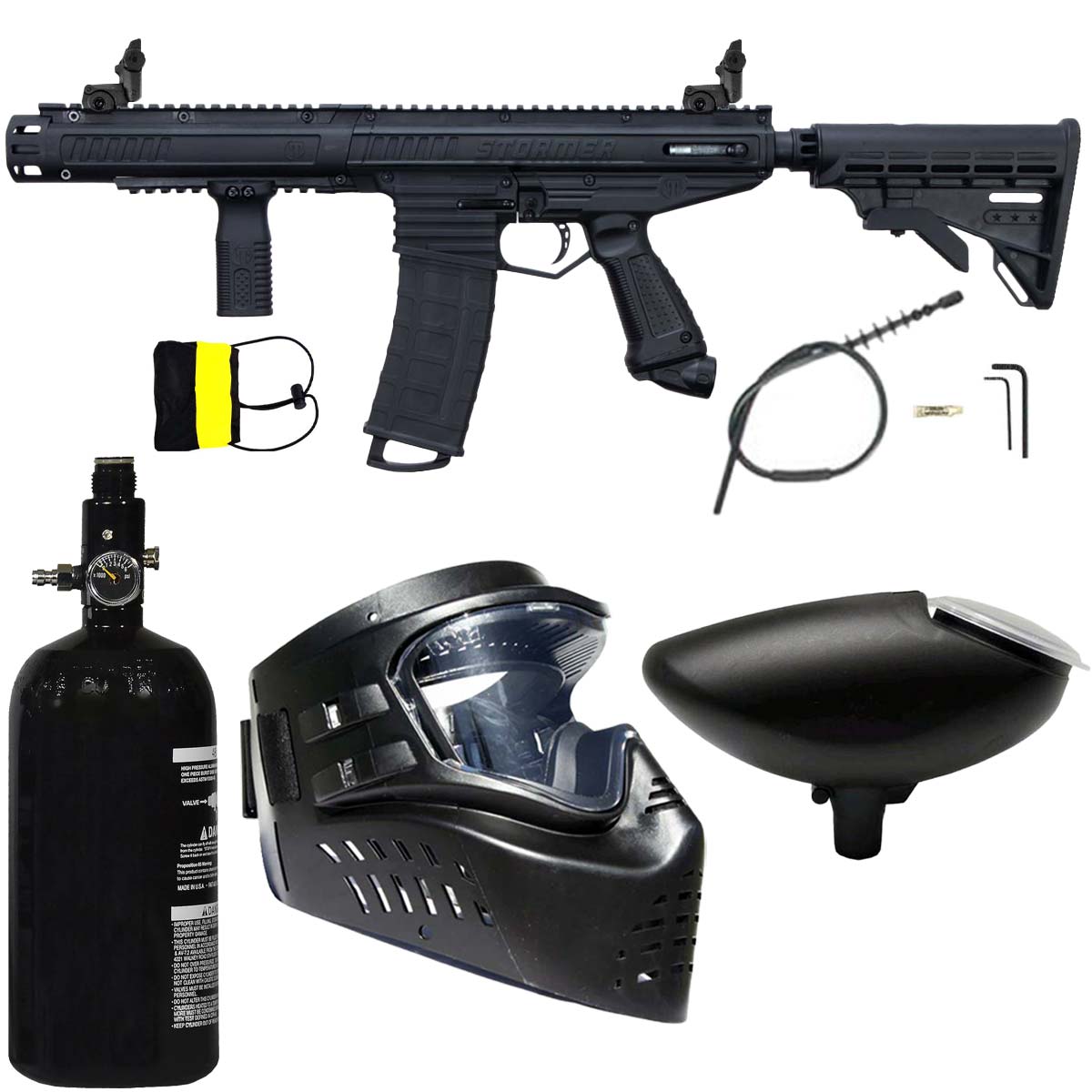 Tippmann Stormer Elite Dual Feed Paintball Marker Black Compressed Air Package Kit