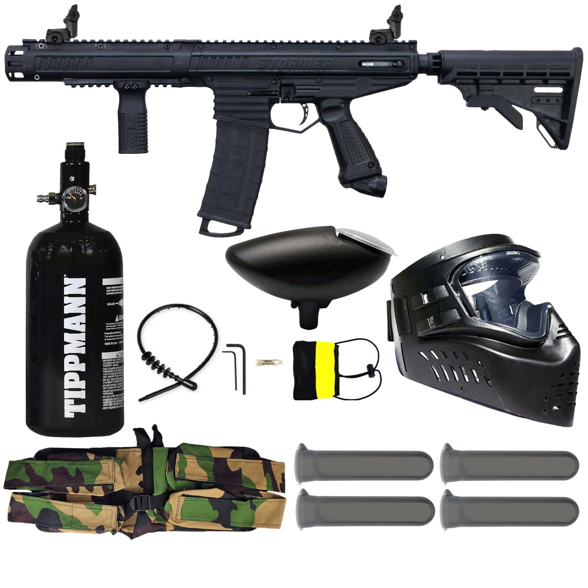 Tippmann Stormer Elite Dual Feed Paintball Marker Black Rookie Package