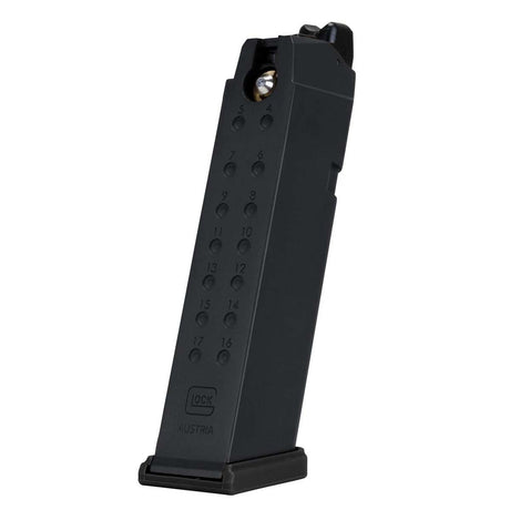 GLOCK G19X MOS GBB FBB Airsoft Pistol magazine with gas blowback full blow back magazine angle view on a white background.