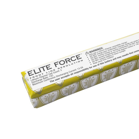 Close up of Elite Force 11.1V Lipo 900 MAH 15C Stick Battery with Tamiya Connector for airsoft on a white background.