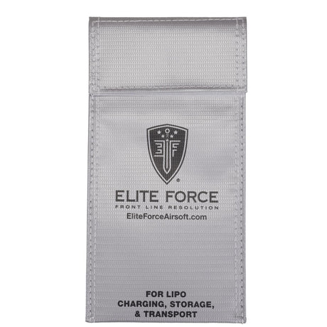 Gray pouch with Elite Force branding for Lipo charging, storage, and transport on a white background