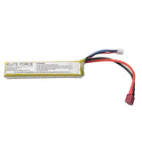 Back of Elite Force 11.1V Lipo 900 MAH 15C Stick Battery with Deans Wired Female Connector on a white background
