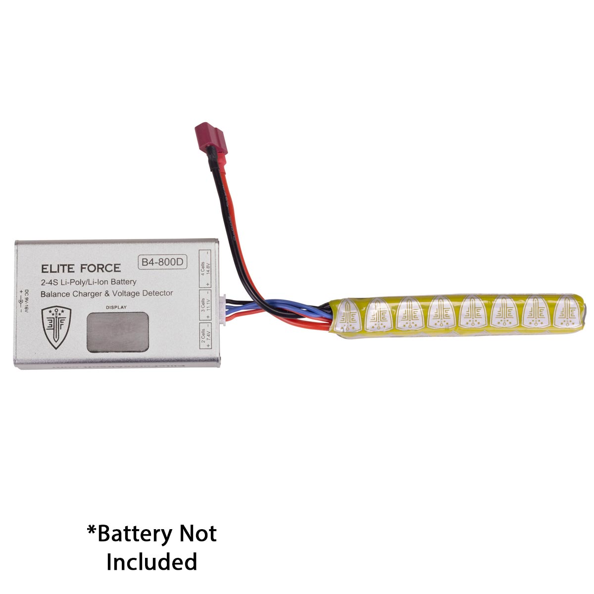 Elite Force 2-4S Li-POLY/LI-ION Battery Balance Charger and Voltage Detector with a plugged in battery