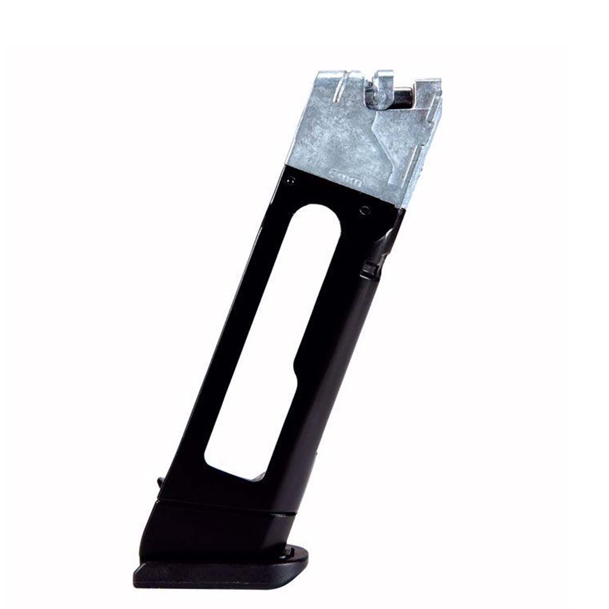 Side view without co2 installed Black GLOCK G17 GEN 5 CO2 MAG 6mm airsoft and airgun replacement mag extra magazine on a white background