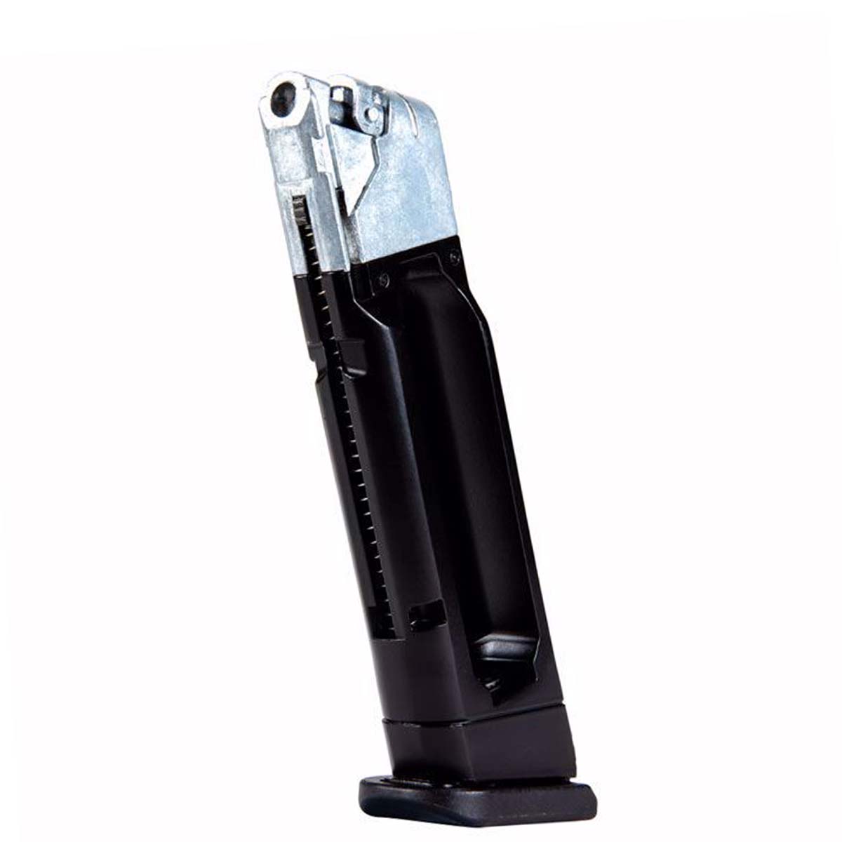 Side angle Black GLOCK G17 GEN 5 CO2 MAG 6mm airsoft and airgun replacement mag extra magazine on a white background