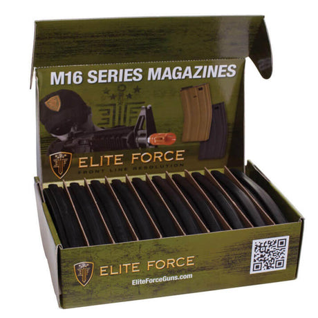 Box of Elite Force M16 series magazines with visible branding and product details.
