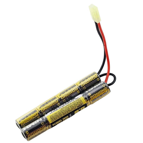 Air Raid 9.6V NiMH 1600mAh Battery and Charger Power Kit for airsoft battery with small mini Tamiya connector on a white background.