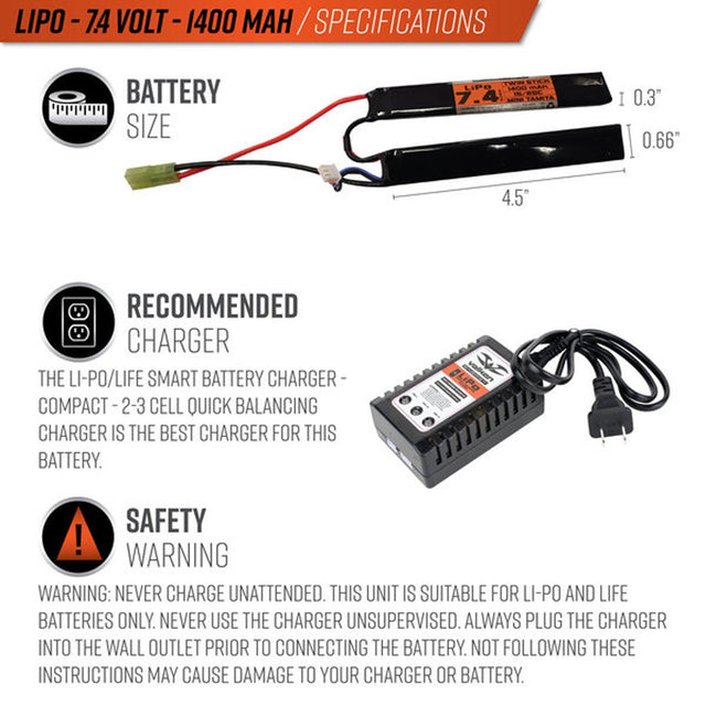 Valken Energy LiPo 7.4V 1400mAh 15/25C Twin Stick