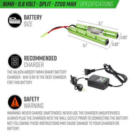 Valken Energy 9.6V NiMH 2200mAh Split