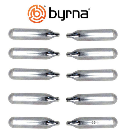 array of 10 Byrna co2 cartriges including the oil cartridge