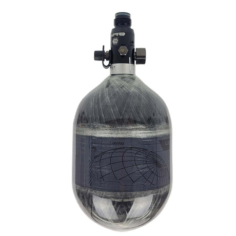 Empire Mega Lite Carbon Fiber 48ci 4500psi Air Tank for paintball and airsoft side view with fill nipple on a white background.