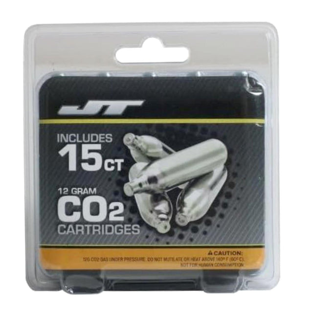 JT Paintball 12 Gram Co2 Cartridge packaging on a white background
