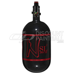 Ninja SL3 68ci 4500psi Air Tank with PRO V3 Regulator Black paintball tank with red logo on a white background