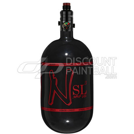 Ninja SL3 68ci 4500psi Air Tank with PRO V3 Regulator Black paintball tank with red logo on a white background