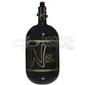 Ninja SL3 68ci 4500psi Air Tank with PRO V3 Regulator Black paintball tank with gold logo on a white background