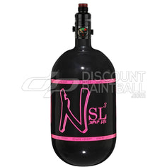 Ninja SL3 68ci 4500psi Air Tank with PRO V3 Regulator Black paintball tank with pink logo on a white background