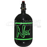 Ninja SL3 68ci 4500psi Air Tank with PRO V3 Regulator Black gloss paintball tank with green logo on a white background