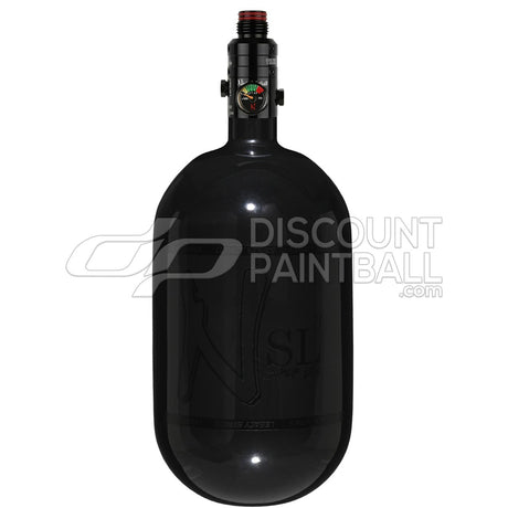 Ninja SL3 68ci 4500psi Air Tank with PRO V3 Regulator Black gloss paintball tank with blackout logo on a white background
