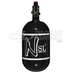 Ninja SL3 68ci 4500psi Air Tank with PRO V3 Regulator Black gloss paintball tank with white logo on a white background