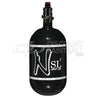 Ninja SL3 68ci 4500psi Air Tank with PRO V3 Regulator Black gloss paintball tank with white logo on a white background