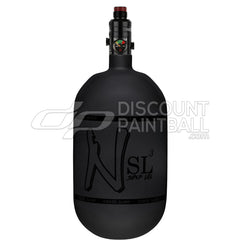Blackout matte Ninja SL3 68ci 4500psi Air Tank with PRO V3 Regulator Black paintball tank with white logo on a white background