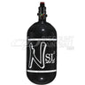 gloss Black paintball tank Ninja SL3 80ci 4500psi super light Carbon Fiber Tank with Pro V3 Regulator with white logo on a white background
