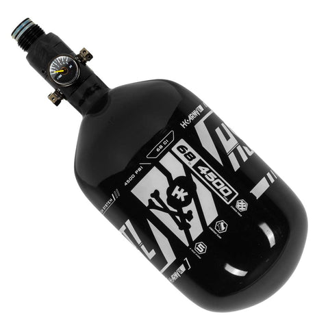Side view of the HK Army HSTL 68ci 4500psi Carbon Fiber Air Tank Black White