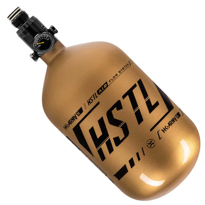 HK Army HSTL 68ci 4500psi Carbon Fiber Air Tank Gold Black on a white background