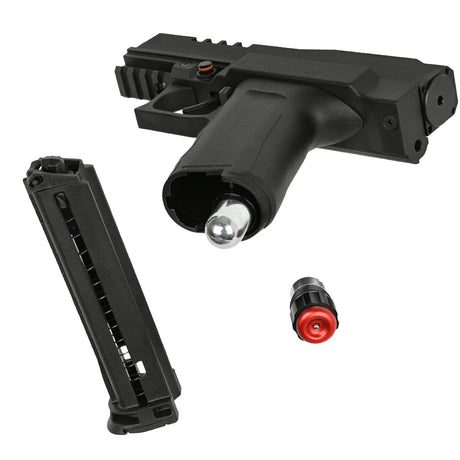 First Strike XP Pistol Black with magazine and co2 cap displayed