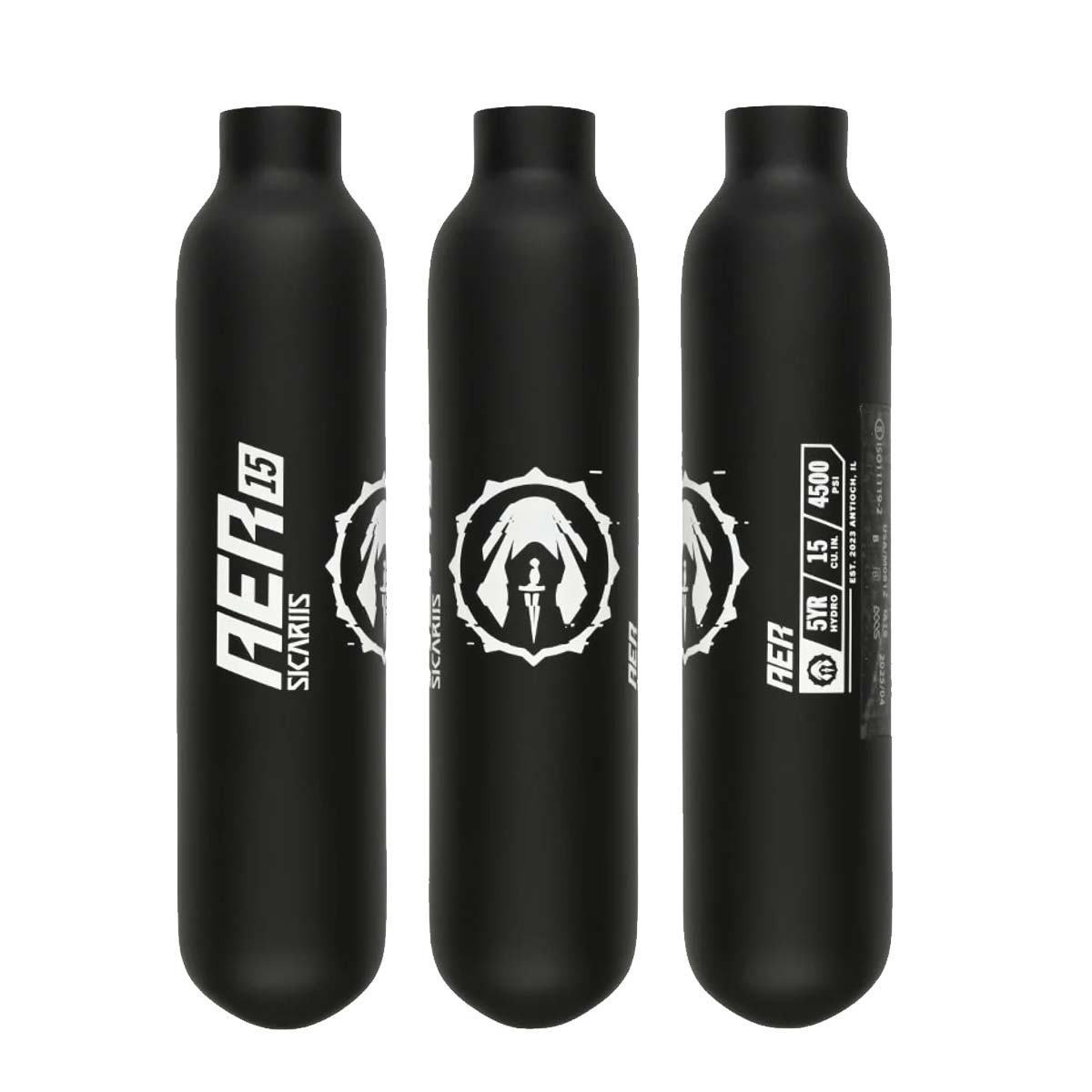 3 Black and white Compressed air tanks Sicariis AER 15ci 4500psi Carbon Fiber 