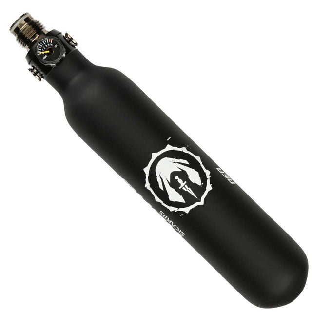 Black and white Compressed air tank Sicariis AER 15ci 4500psi Carbon Fiber Air Tank w/ First Strike Hero 2 Regulator