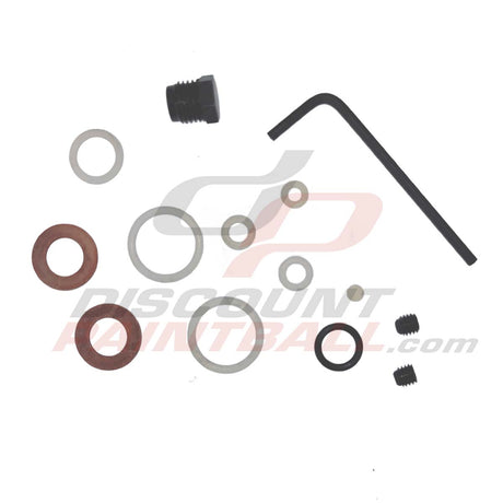 Shims orings set screws hex key and screw for Ninja UL Rebuild Kit on a white background with a watermark