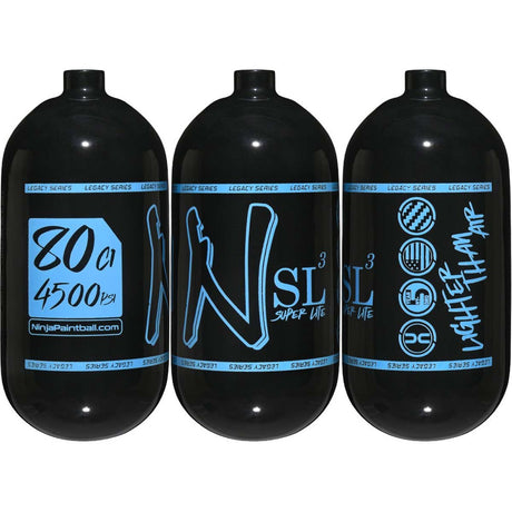 All three sides of the Ninja SL3 Air Tank 4500psi black with blue logo