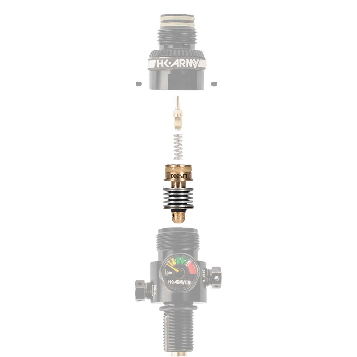 Diagram of HK Army LP3 Regulator Piston 250-300psi for HK Army paintball and airsoft tank adjustments with complete regulator parts
