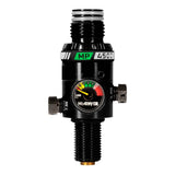 HK Army MP5 Regulator for paintball airsoft compressed air tank on a white background with gauge and threads showing