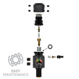 HK Army Turbine Pro Air Tank Regulator Long Body with all parts displayed in an explosion diagram.