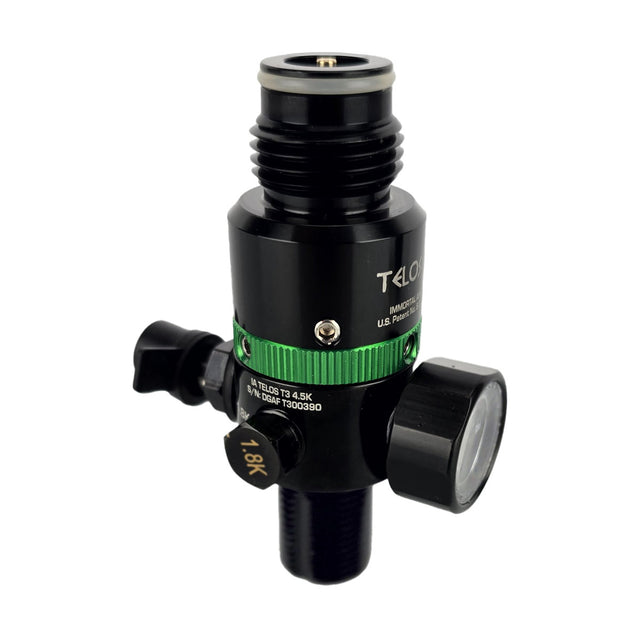 Immortal Air T3 regulator in black and green  viewed from side