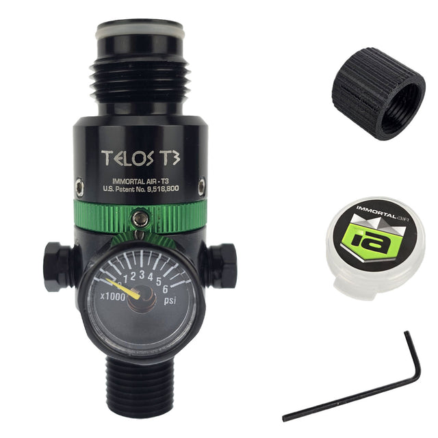 Immortal Air T3 regulator in black and green with thread protector