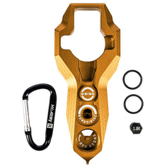 Gold HK Army Regulator Multi Tool paintball and airsoft tank regulator remove with included parts on a white background