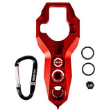 Red HK Army Regulator Multi Tool paintball and airsoft tank regulator remove with included parts on a white background