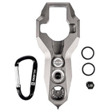 Silver HK Army Regulator Multi Tool paintball and airsoft tank regulator remove with included parts on a white background