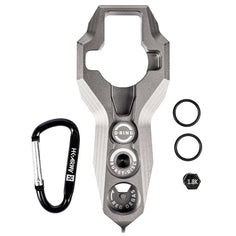 Silver HK Army Regulator Multi Tool paintball and airsoft tank regulator remove with included parts on a white background